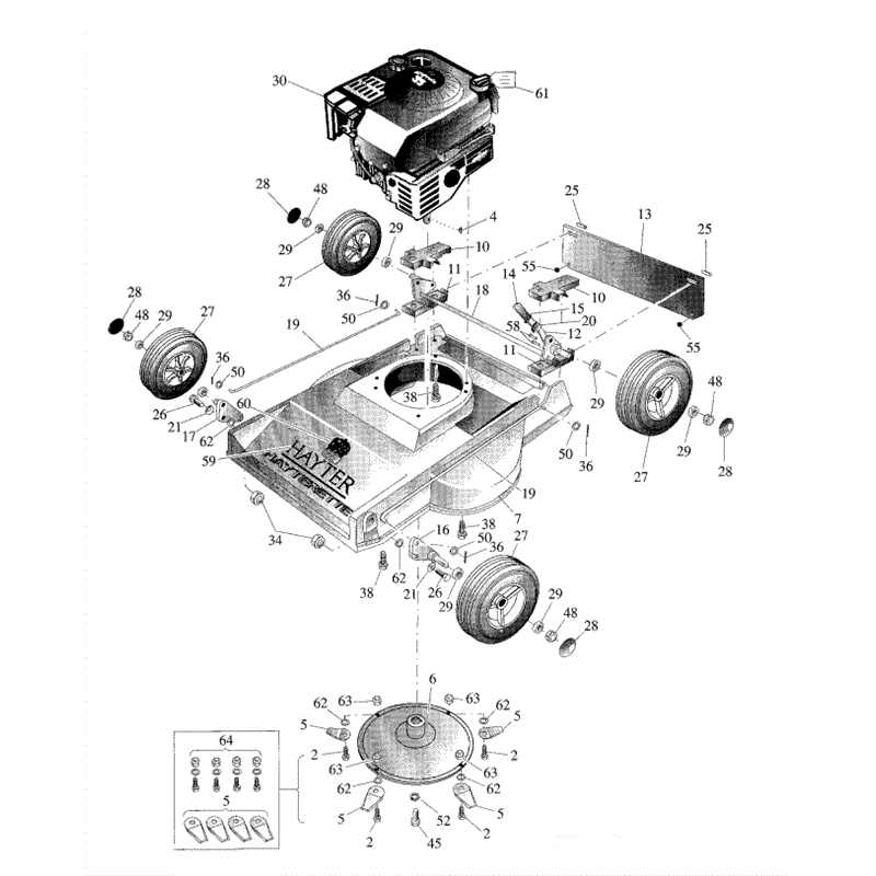 Hayterette Lawnmower (005T271520-005T99999) Parts Diagram, Lower Main Frame Assembly