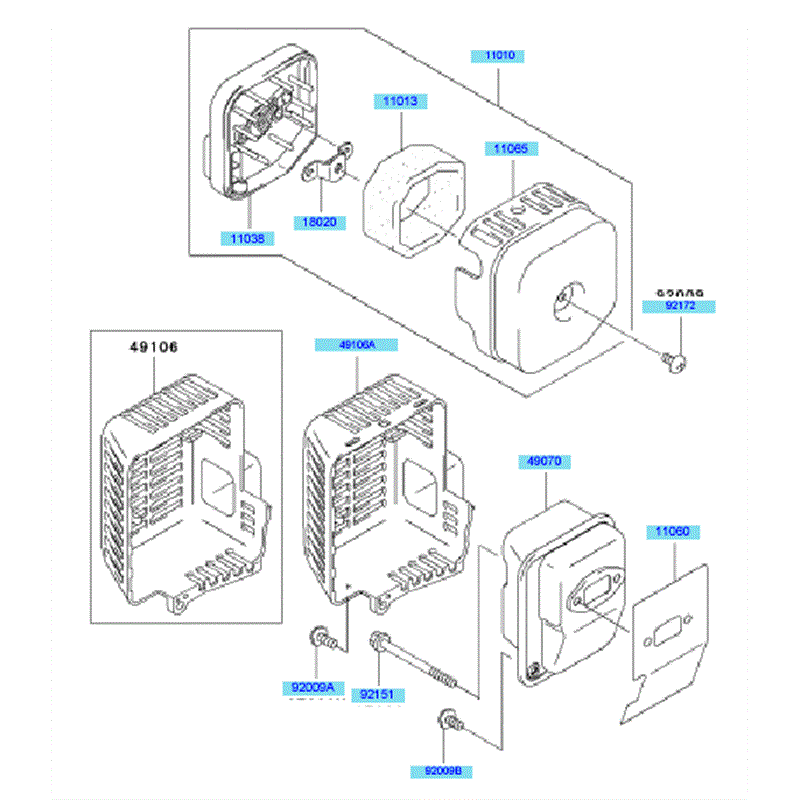 Kawasaki KBL34A (HA034F-BS51) Parts Diagram, Air Filter & Muffler