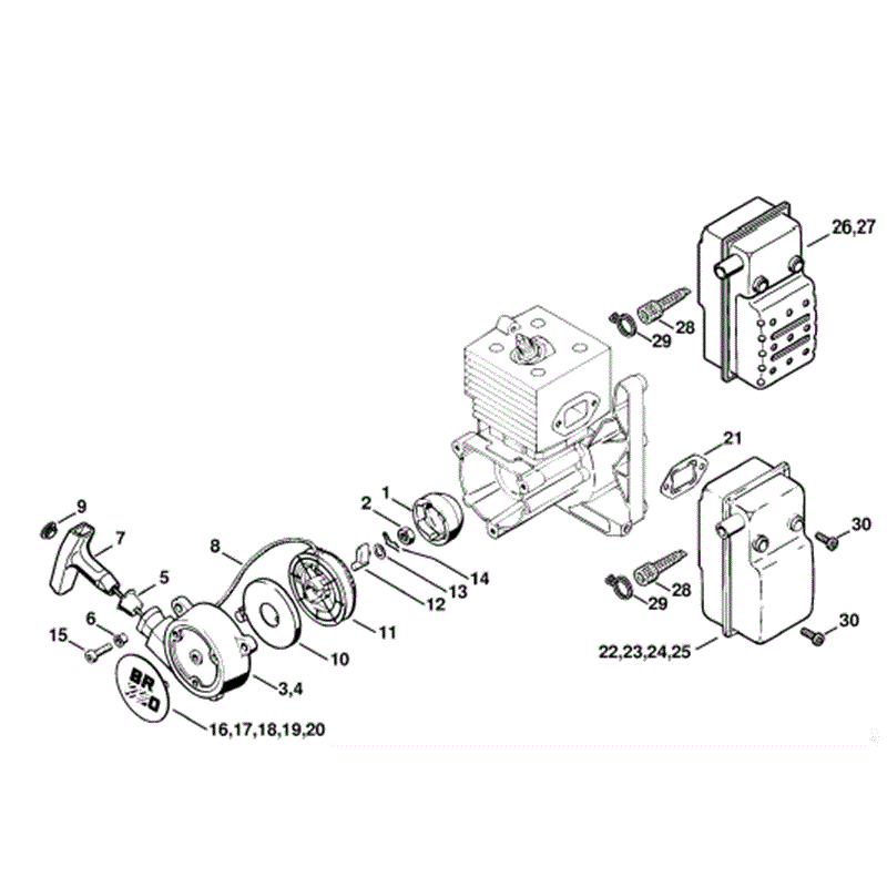 Stihl BR 380 Backpack Blower (BR 380) Parts Diagram, Rewind starter muffler