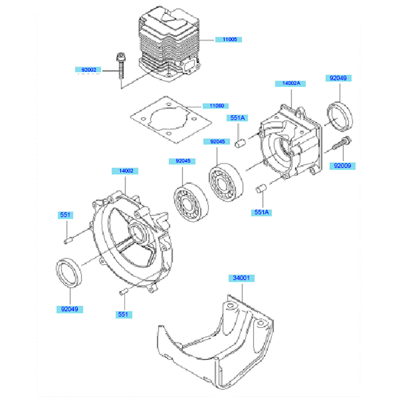 Kawasaki KBL43A (HA043F-AS51) Parts Diagram, Cylinder & Crankcase