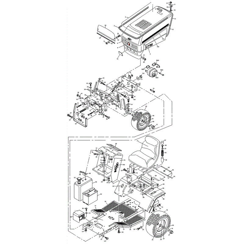 1997 S & T SERIES WESTWOOD TRACTORS (S1300-36) Parts Diagram, Tractor Chassis ad Upper Body Pannels