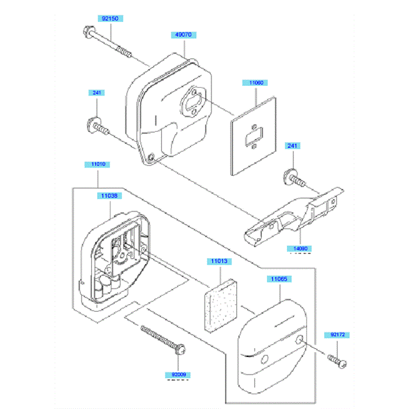 Kawasaki KBH48A  (HA048G-BS50) Parts Diagram, Air Filter	 Muffler