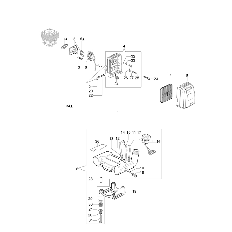 Oleo-Mac SPARTA 440 S (Euro2) (SPARTA 440 S (Euro2)) Parts Diagram, Tank and air filter