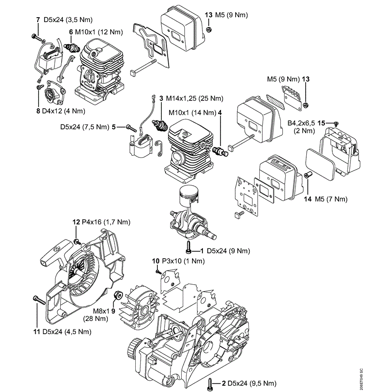 Stihl MS 180 Chainsaw (MS1802-Mix) Parts Diagram, Tightening torques