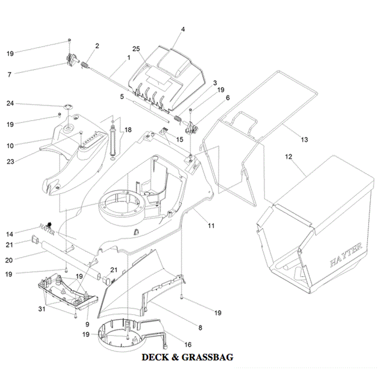 Hayter Harrier 41 Pro (379) Autodrive FS Lawnmower (379B - 406000000 - 999999999) Parts Diagram, Deck & Grassbag