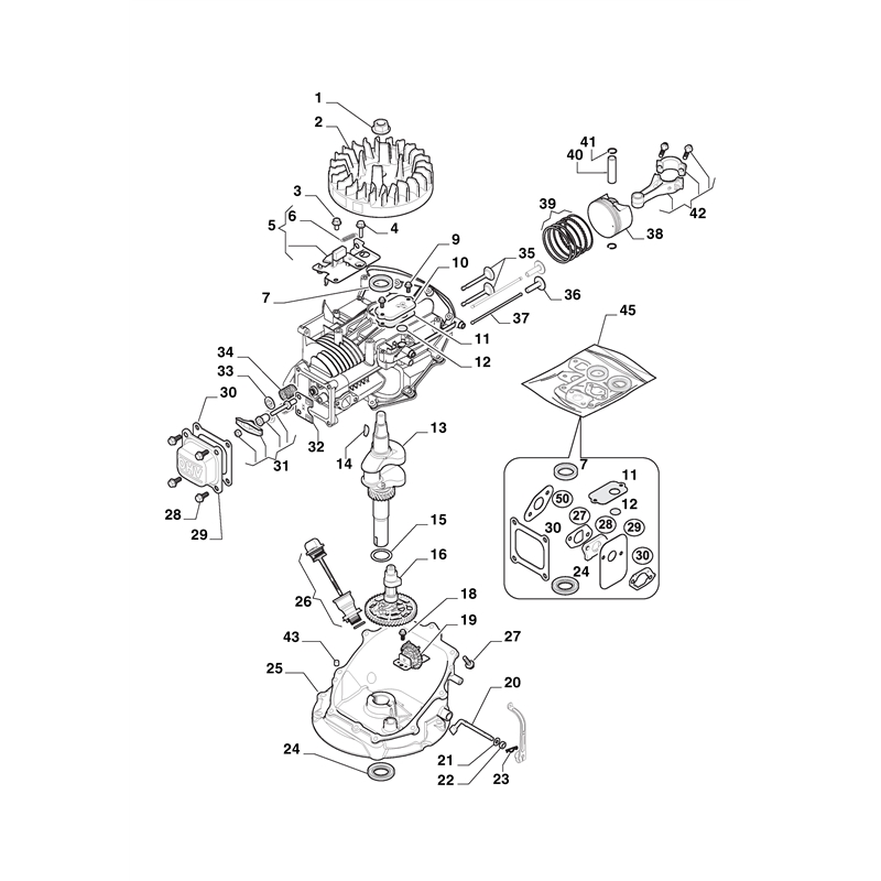 Mountfield HP42  Petrol Rotary Mower (2L0431048-M19 [2019-2023]) Parts Diagram,  Piston, Crankshaft