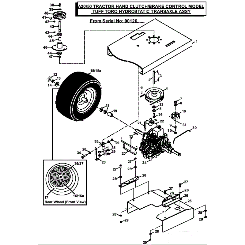 Countax A2050 Lawn Tractor 2007 (2007) Parts Diagram, Hand Clutch-Brake Control Model Tuff Torq Hydrostatic Transaxle Assembly from Serial no 00126...