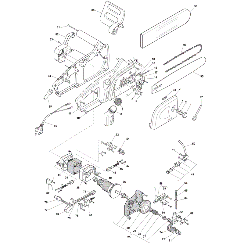 Mountfield MCS2000 Electric Chainsaw (2012) Parts Diagram, Page 1
