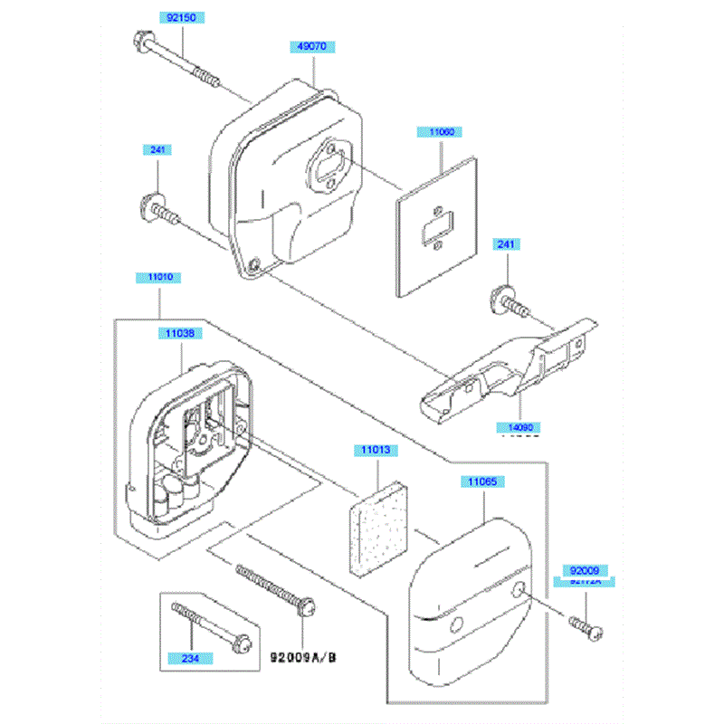 Kawasaki KBL45A (HA045A-AS50) Parts Diagram, Air Filter & Muffler