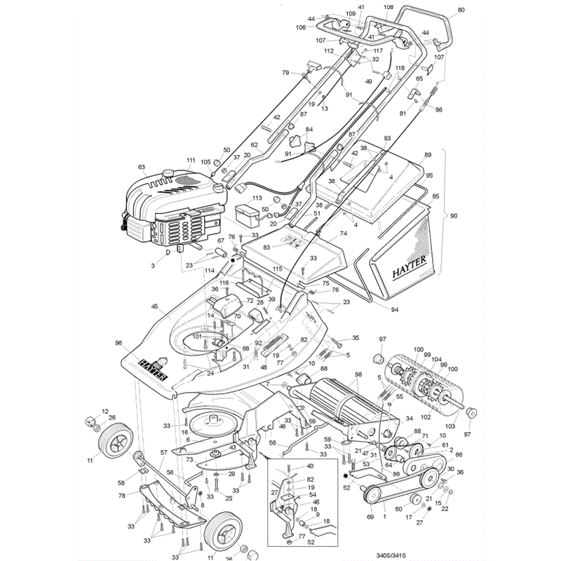 Hayter Harrier 56 (340) Lawnmower (340S001001-340S003140) Parts Diagram, Mainframe Assembly