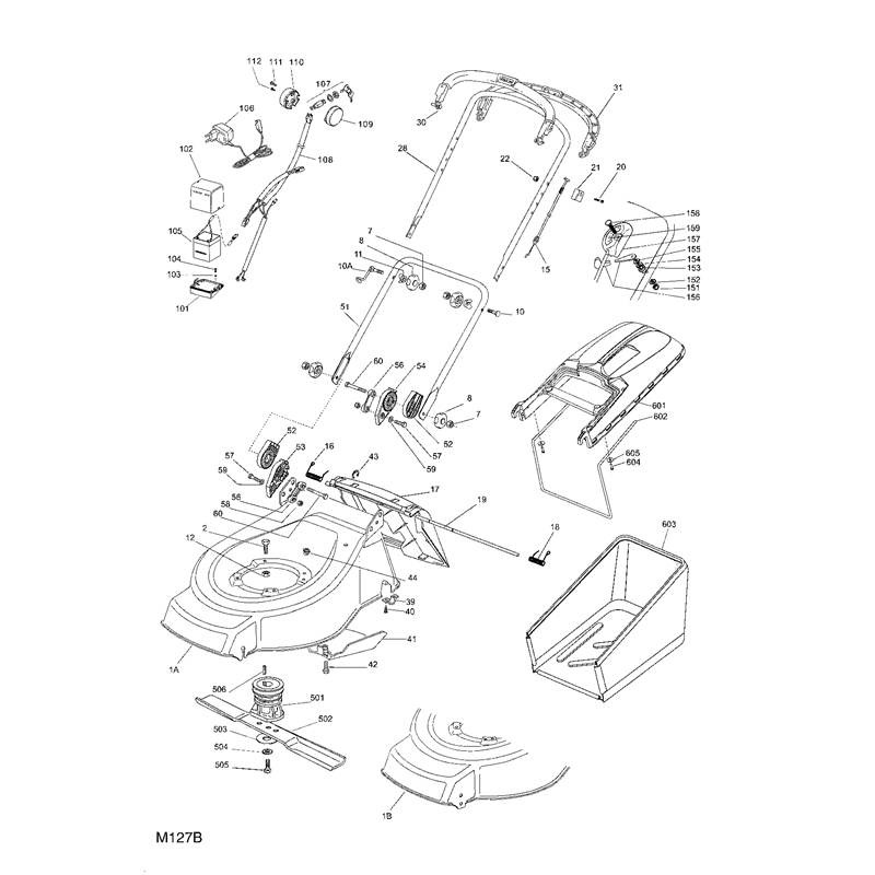 Mountfield 46PDH  Petrol Rotary Mower (23-3603-74 [2005]) Parts Diagram, Chassis Handle