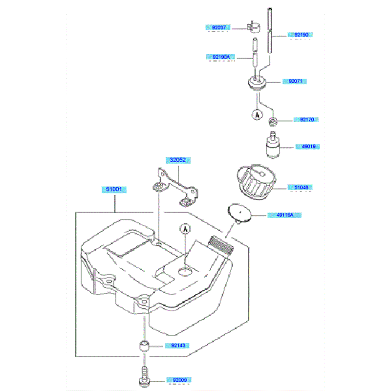 Kawasaki KBL43A (HA043F-AS51) Parts Diagram, Fuel Tank & Fuel Valve