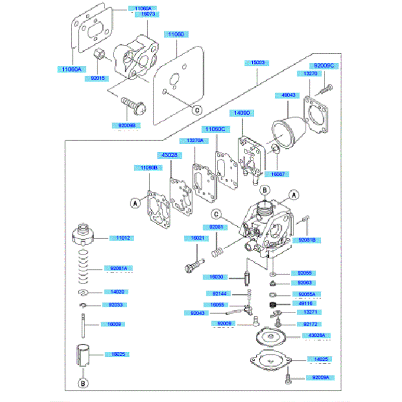 Kawasaki KBL43A (HA043G-AS51) Parts Diagram, Carburetor