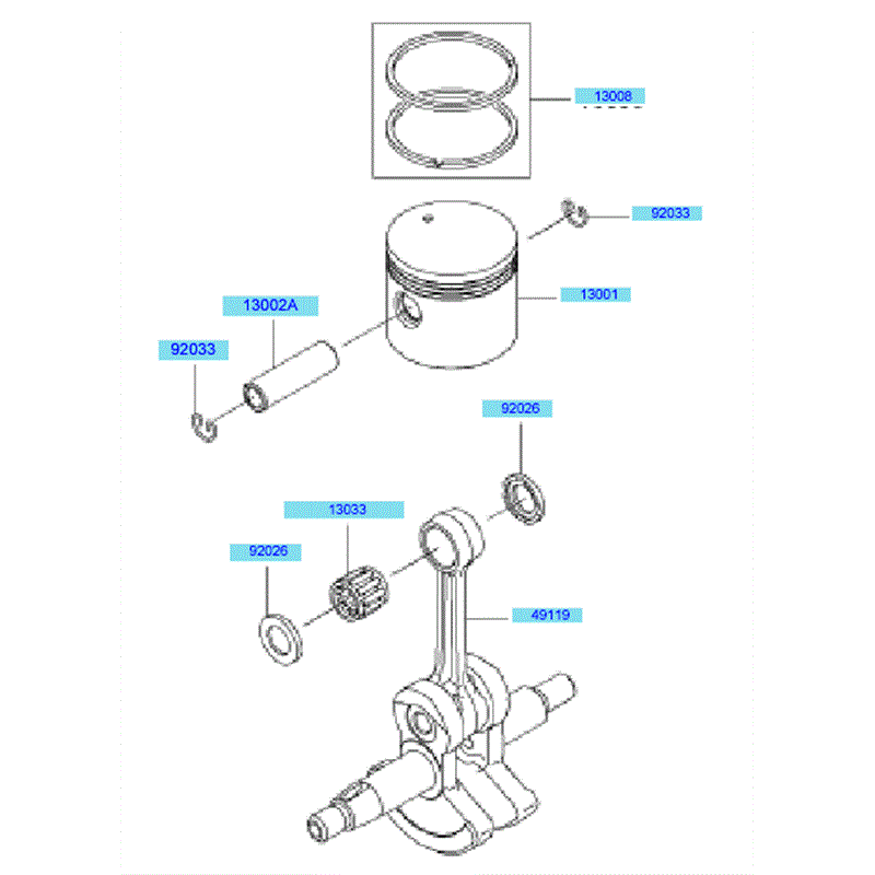 Kawasaki KBL35A (HA035A-BS50) Parts Diagram, Piston & Crankshaft