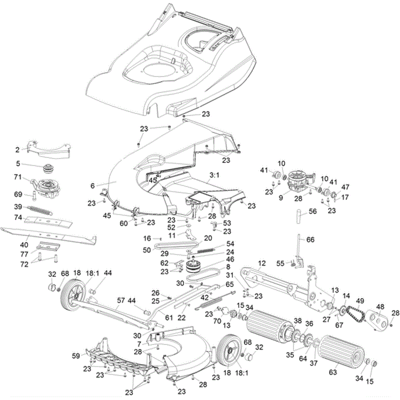Hayter Harrier 56 (563) Lawnmower (563H314000001-563H314999999) Parts Diagram, Lower Mainframe