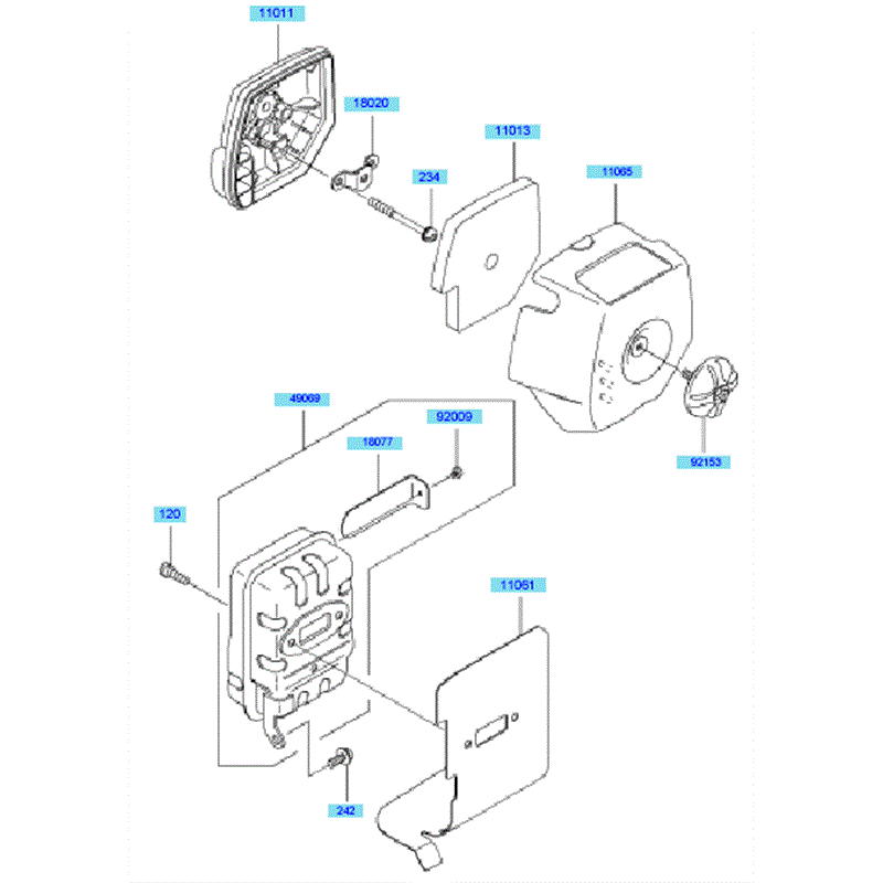 Kawasaki KBL45A (HA045A-BS50) Parts Diagram, Air Filter & Muffler