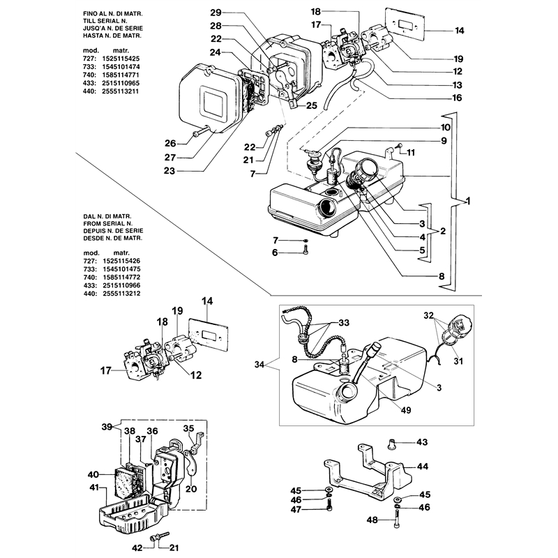 Oleo-Mac 733 T (733 T) Parts Diagram, Tank and air filter
