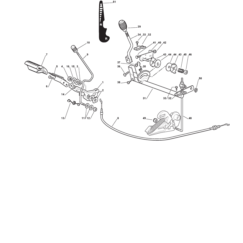 Mountfield RM70 25 Ride-on (2T0030233-M10 [2010]) Parts Diagram, Drive And Brake Controls