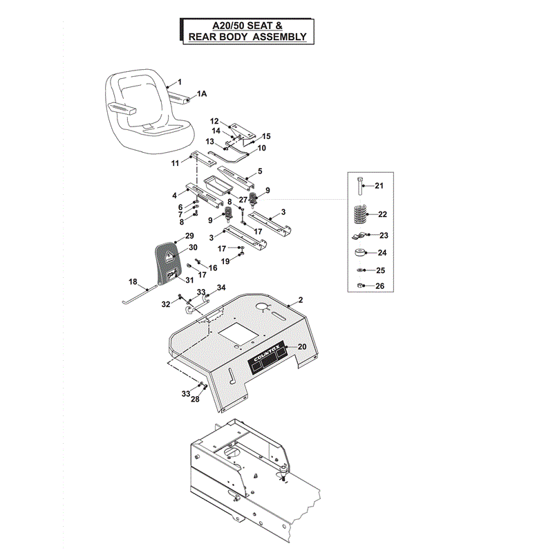 Countax A2050 Lawn Tractor 2004 (2004) Parts Diagram, SEAT & REAR BODY ASSEMBLY