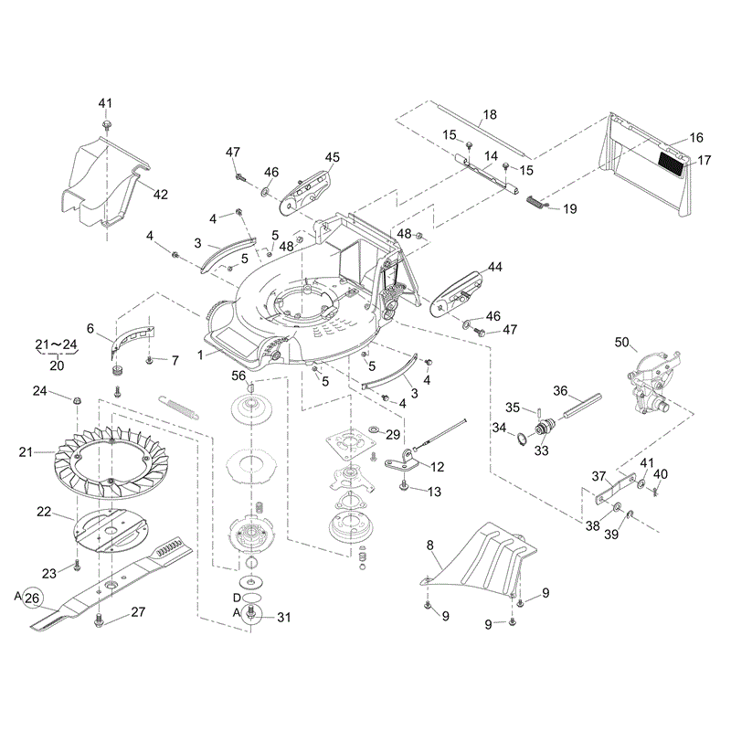 SHANKS 448KJR (448KJR) Parts Diagram, Deck, Transmission, Blade