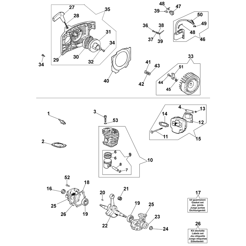 Efco 151 Petrol Chainsaw (151) Parts Diagram, Engine