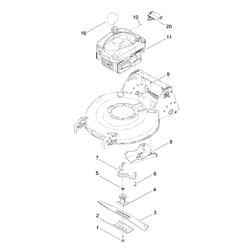 Hayter R53 Recycling Lawnmower (448F310000001 onwards) Parts Diagram, Engine & Blade Assembly