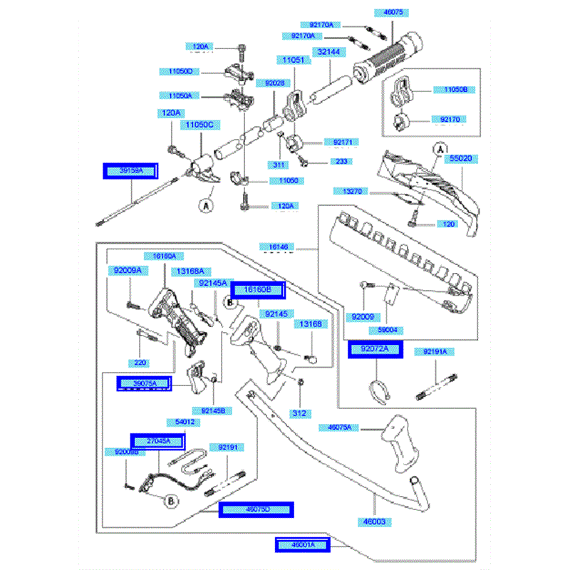 Kawasaki KBH26A (HAO26F-AS50) Parts Diagram, Pipe	 Handle & Guard