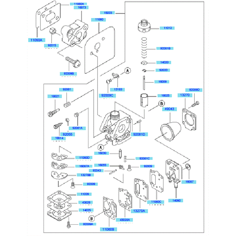 Kawasaki KBL43A (HA043F-AS51) Parts Diagram, Carburetor