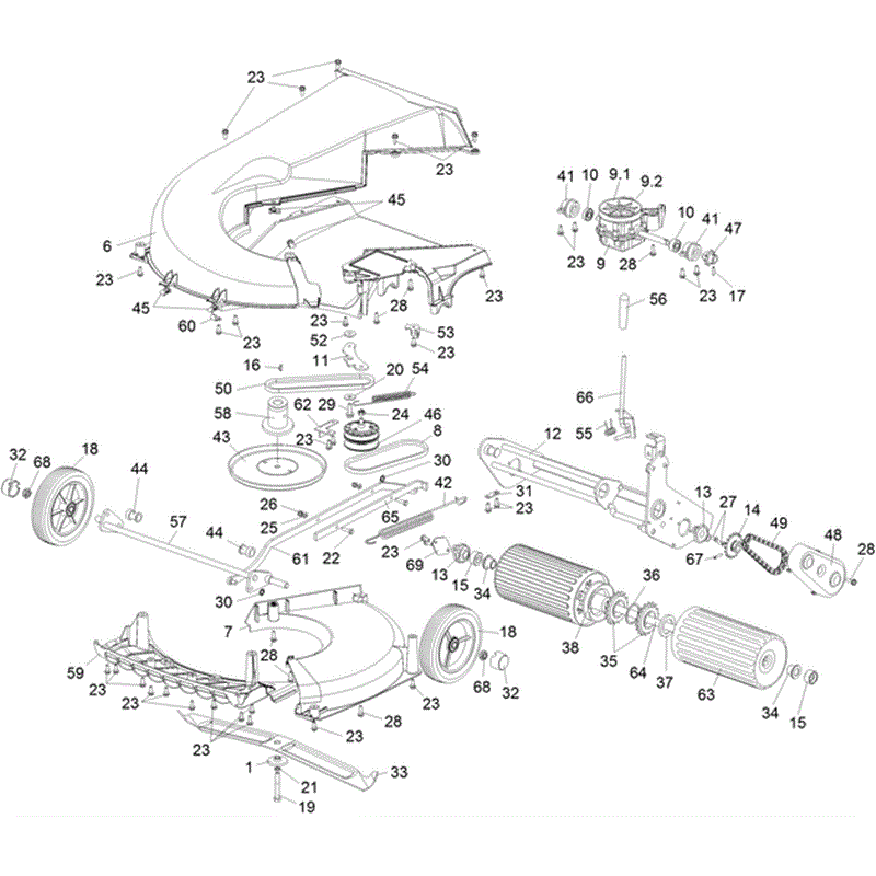 Hayter Harrier 56 (560) Lawnmower (560H314000001 - 560H314999999) Parts Diagram, Rear Roller Assy