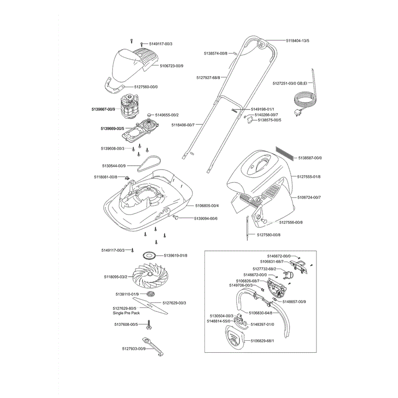 Flymo Micro Compact 300 (963309801) Parts Diagram, Page 1