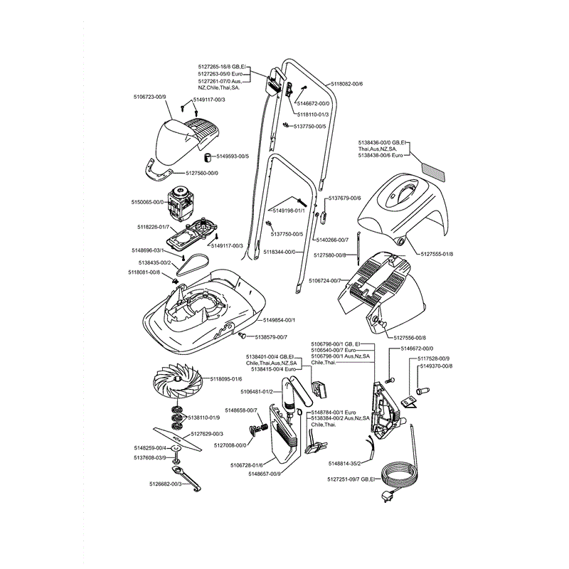 Flymo Micro Compact 300 Plus (9633093) Parts Diagram, Page 1
