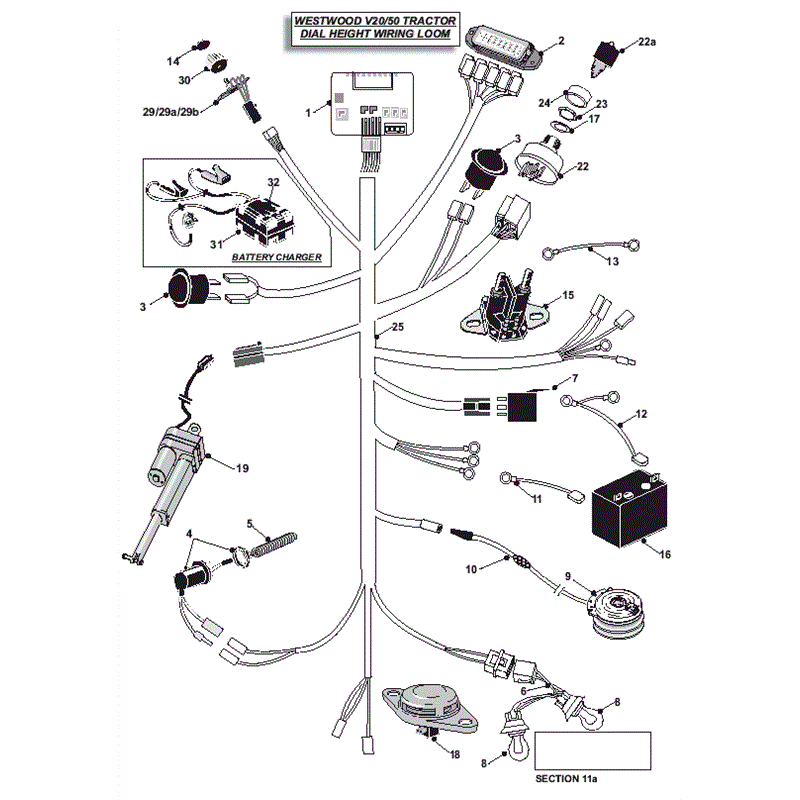 Westwood V20/50 Tractor 2004-2006	 (2004-2006	) Parts Diagram, Dial Height Wiring Loom