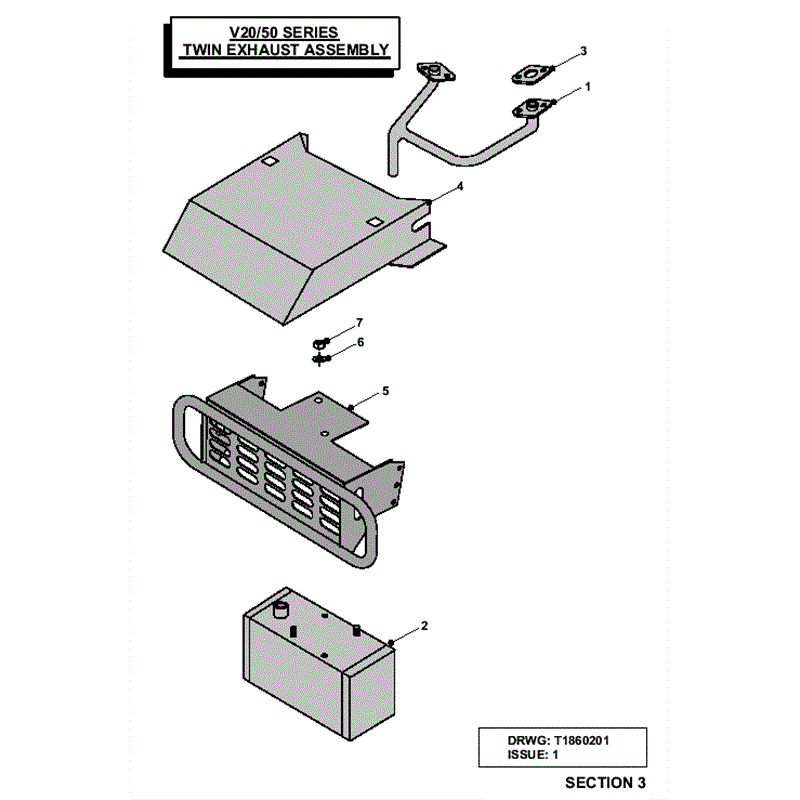 Westwood V20/50 Tractor 2004-2006	 (2004-2006	) Parts Diagram, Twin Exhaust Assembly