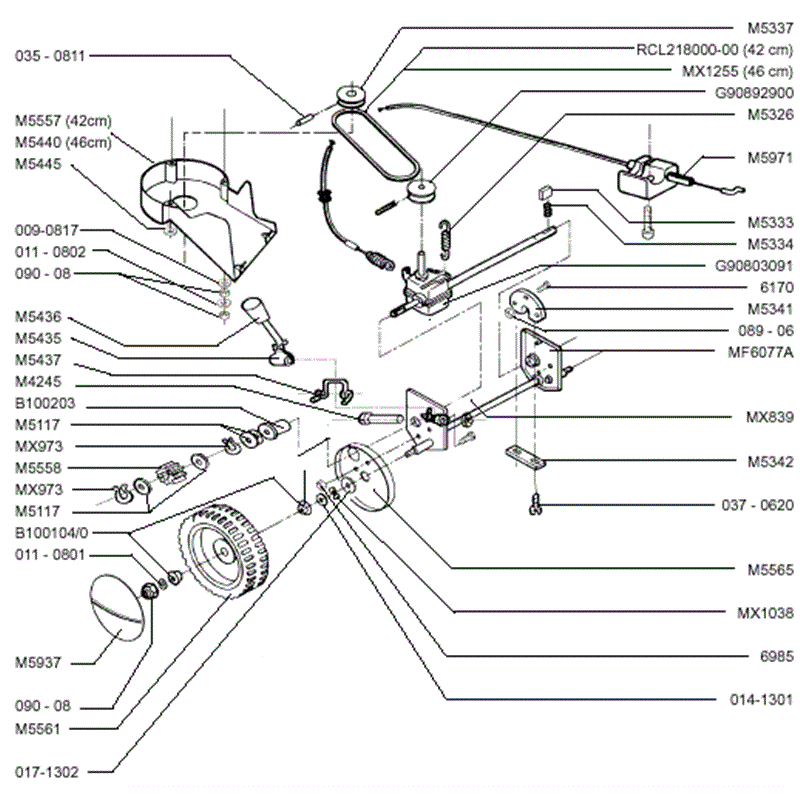 Mountfield Optima-Omega (MP89102-90001) Parts Diagram, Powerdrive Assy