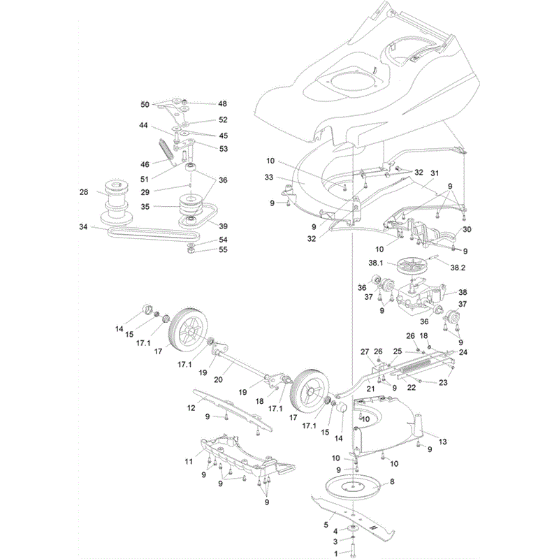 Hayter Harrier 48 (496) Pro Autodrive (496H313000001 - 496H313999999) Parts Diagram, Lower Mainframe