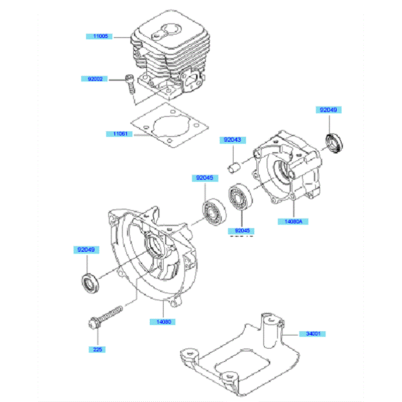 Kawasaki KEL27A (HE027A-AS50) Parts Diagram, Cylinder & Crankcase