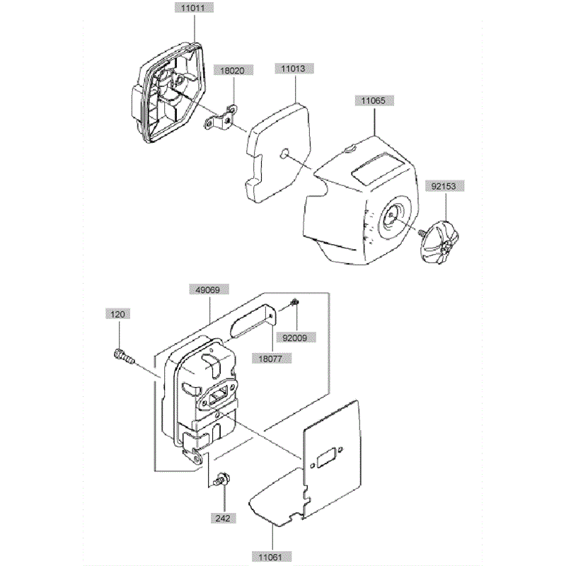 Kawasaki KBL35A (HA035A-AS50) Parts Diagram, Air Filter - Muffler