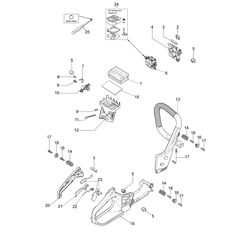 Oleo-Mac GS 35 (GS 35) Parts Diagram, Handle and air filter