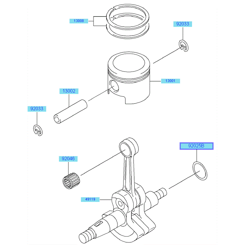 Kawasaki KBH48A  (HA048F-AS50) Parts Diagram, PISTON/CRANKSHAFT