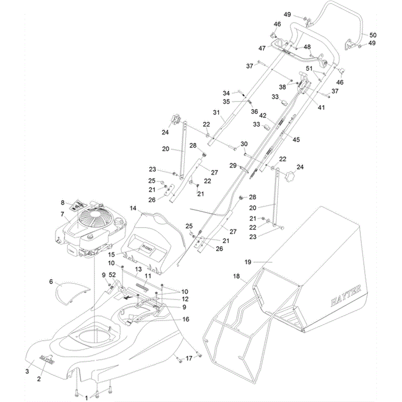 Hayter Harrier 48 (496) Pro Autodrive (496H313000001 - 496H313999999) Parts Diagram, Upper Mainframe