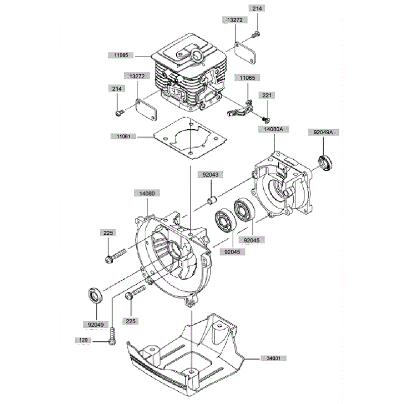 Kawasaki KBL35A (HA035A-AS50) Parts Diagram, Cylinder - Crankcase