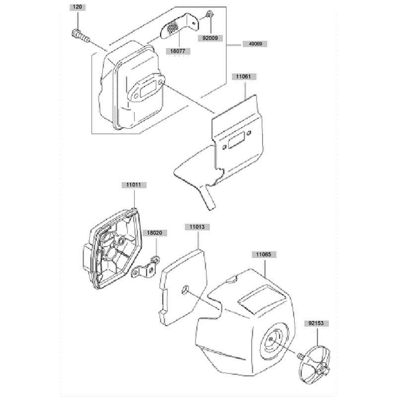 Kawasaki KBH27B (HA027T-AS50) Parts Diagram, Air Filter - Muffler