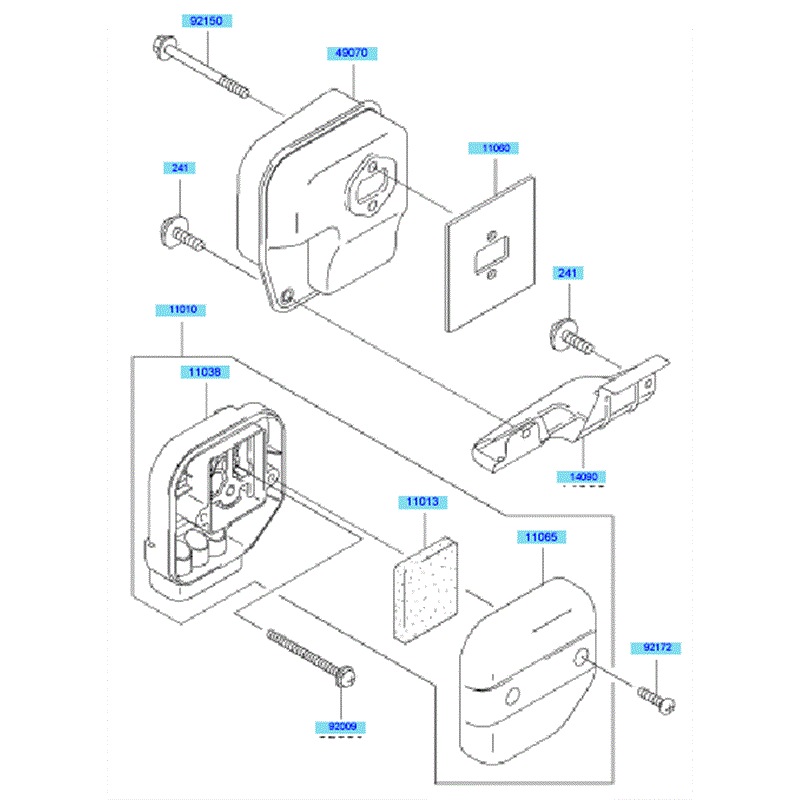 Kawasaki KBL48A (HA048G-AS51) Parts Diagram, Air Filter & Muffler
