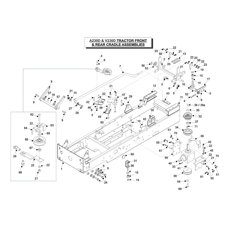Countax A230D Lawn Tractor 2013 (2013-2015) Parts Diagram, Tractor Front & Back Cradle Assembly