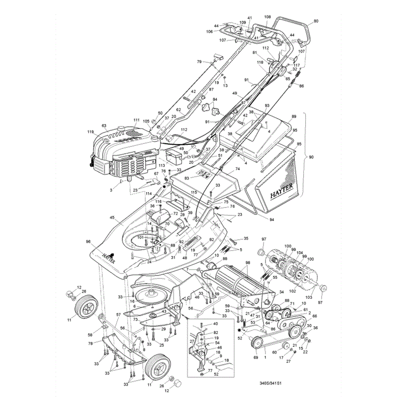 Hayter Harrier 56 (340) Lawnmower (340A001001-340A099999) Parts Diagram, Mainframe Assembly