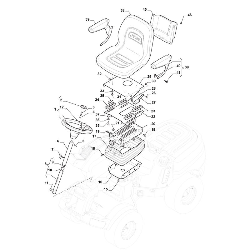 Stiga PARK PRO 740 IOX (13-6491-11 [2015-2019]) Parts Diagram, Seat & Steering Wheel_0