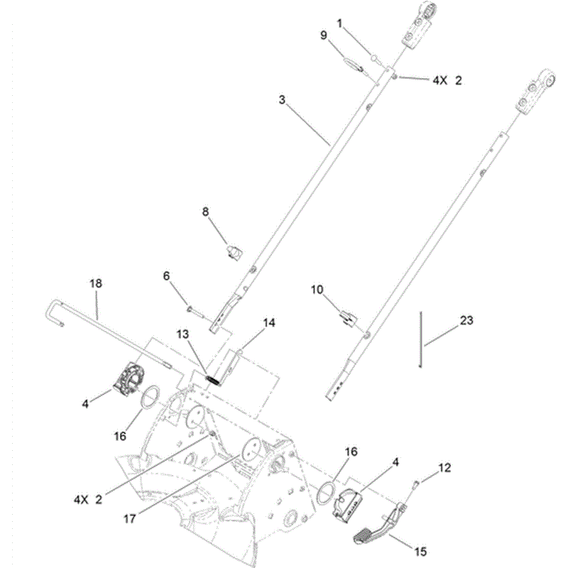 Hayter R53 Recycling Lawnmower (448F313000001 - 448F313999999) Parts Diagram, Lower Handle Assembly