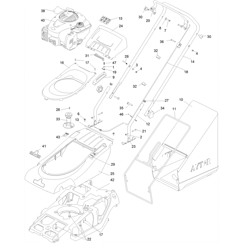 Hayter Spirit 41 Push Rear Roller Lawnmower (617) (617J315000001 and up) Parts Diagram, Upper Assembly