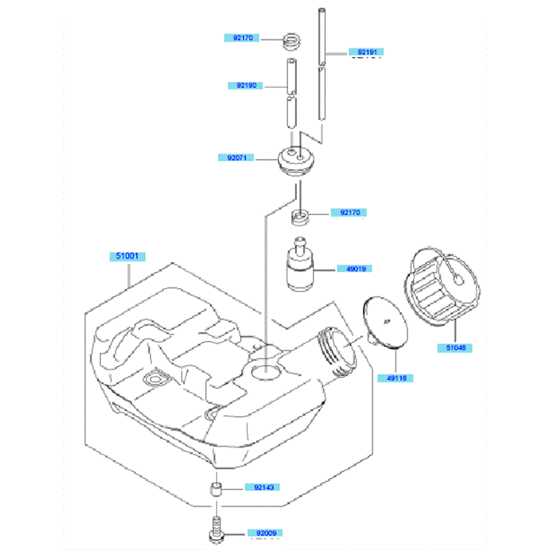 Kawasaki KBH26A (HAO26F-AS50) Parts Diagram, Fuel Tank & Fuel Valve