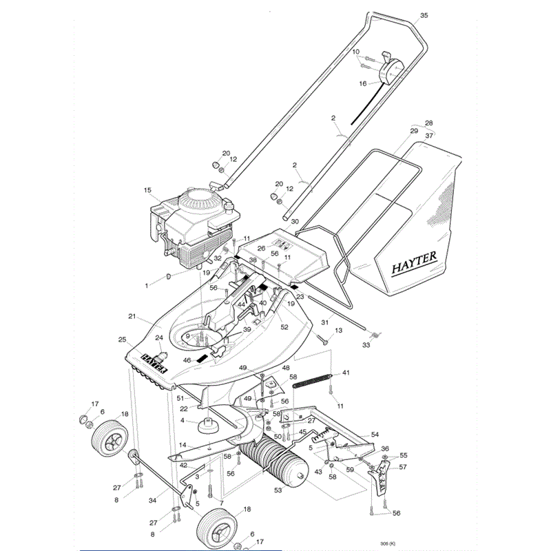 Hayter Harrier 41 (308) Lawnmower (308K005711-308K099999) Parts Diagram, Main Frame Assembly